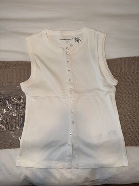 Abercrombie & Fitch Cream Ribbed Button-Up Tank